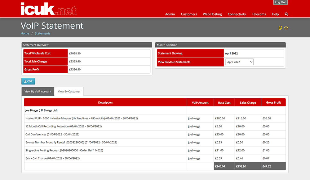 Example of a VoIP Statement