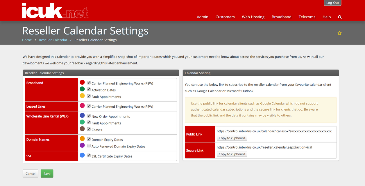 Calendar Settings