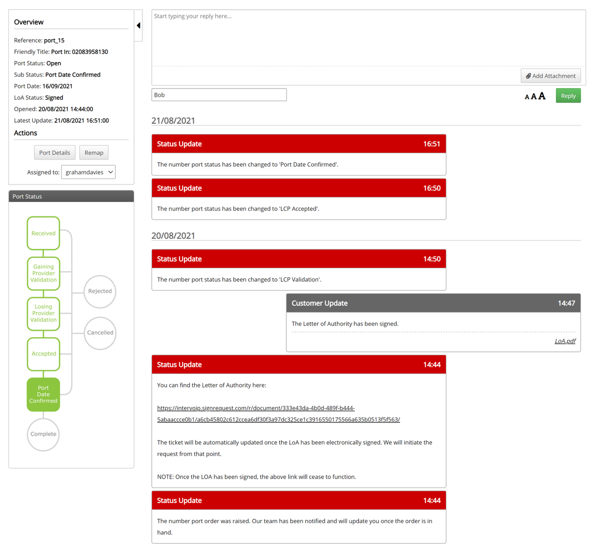 Number Porting Tracker